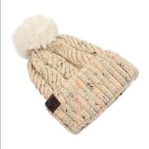 Riah Fashions Beige Knitted Pom Beanie